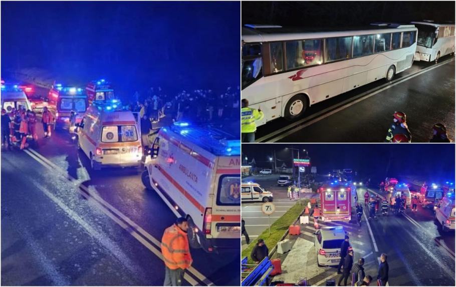 Accident grav pe DN1 intre doua autocare care transportau 90 de copii